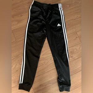 Adidas Boys Black Joggers with White Stripes - size Large